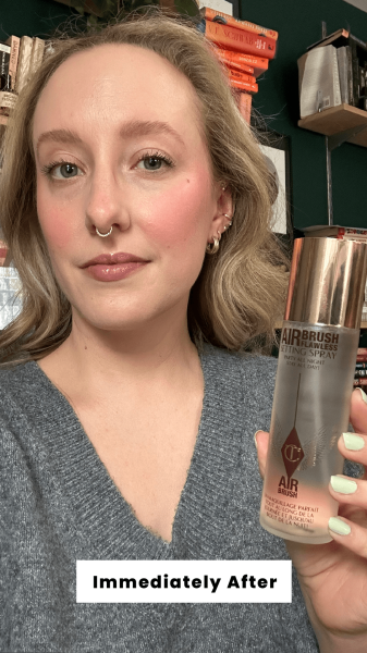 McGrath immediately after applying the Charlotte Tilbury Airbrush Flawless Setting Spray