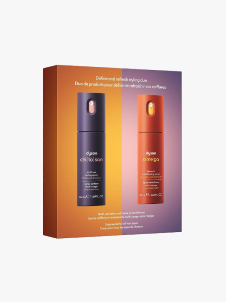 Dyson Define & Refresh Styling Duo in branded component on a light gray background