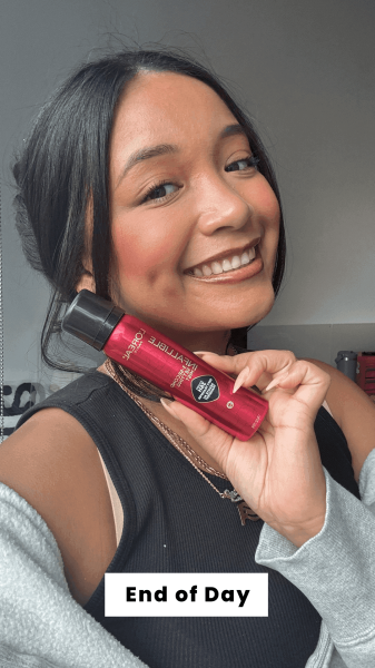 Richards at the end of the day after applying the L'Oral Paris Infallible 3Second Setting Mist Spray