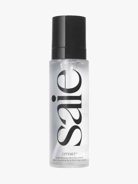Saie Beauty CitySet Setting Spray in branded component on a light gray background